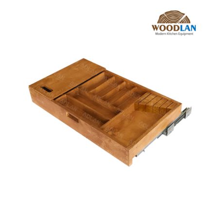 Hidden wooden rail drawer for spoons, forks and knives